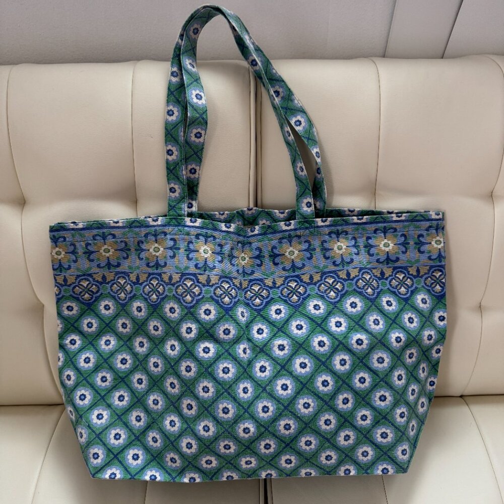 Sézane x Momoní summer '24 limited edition green floral tile print tote bag NWOT - Picture 3 of 6